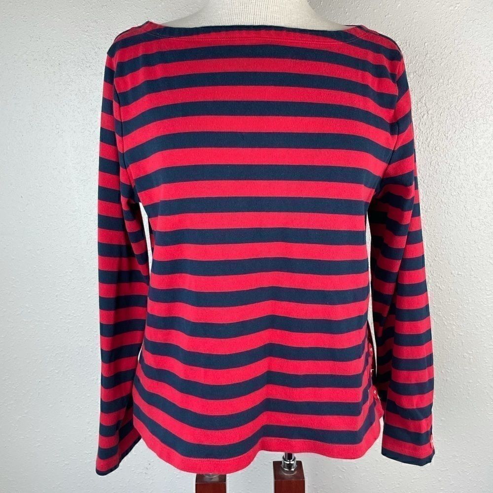 Liz Claiborne Red and Navy Blue Striped long Sleeve Top Size M EUC